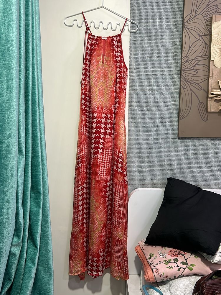 Red Patterned Silk Dress