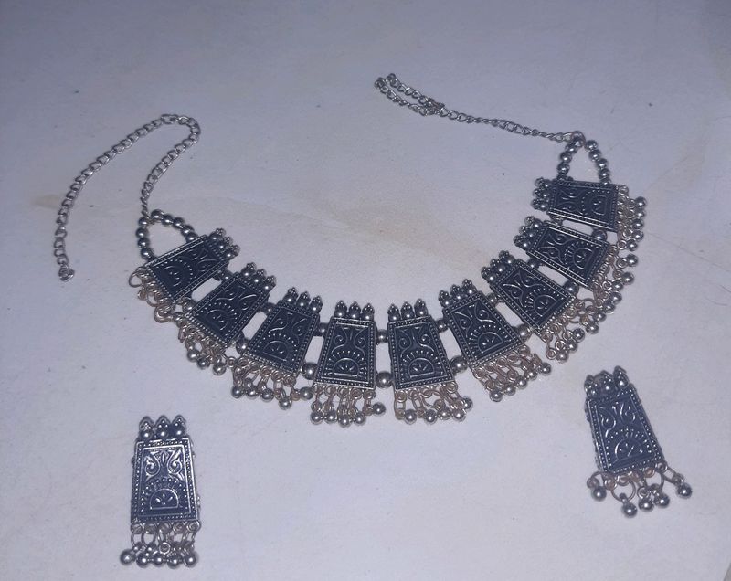 oxidised necklace with earrings set