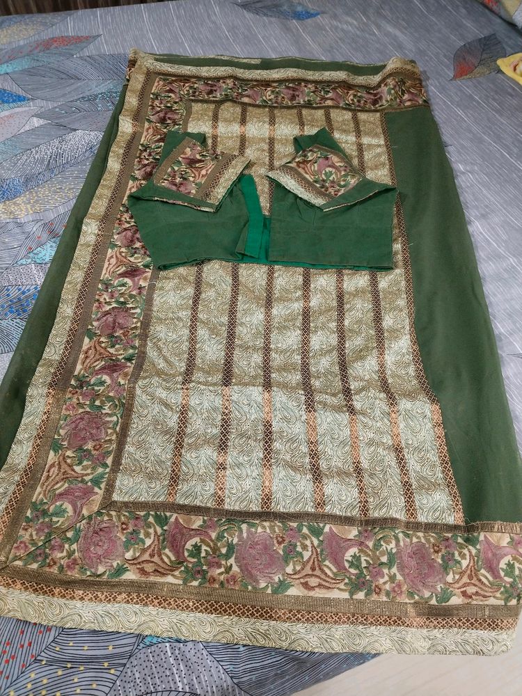 Mahendi Green Sari With Blouse