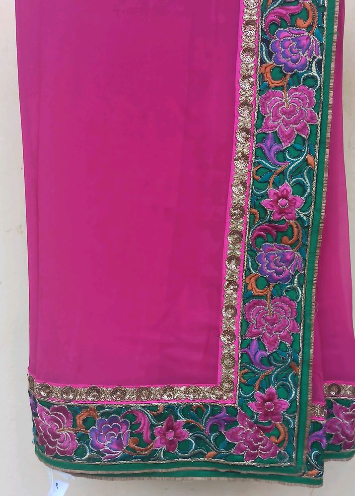 Festive Wear Pink Flower Border Saree