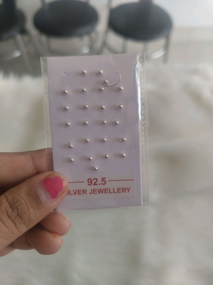 92.5 Silver Nosepin Nd Earings Jewellery