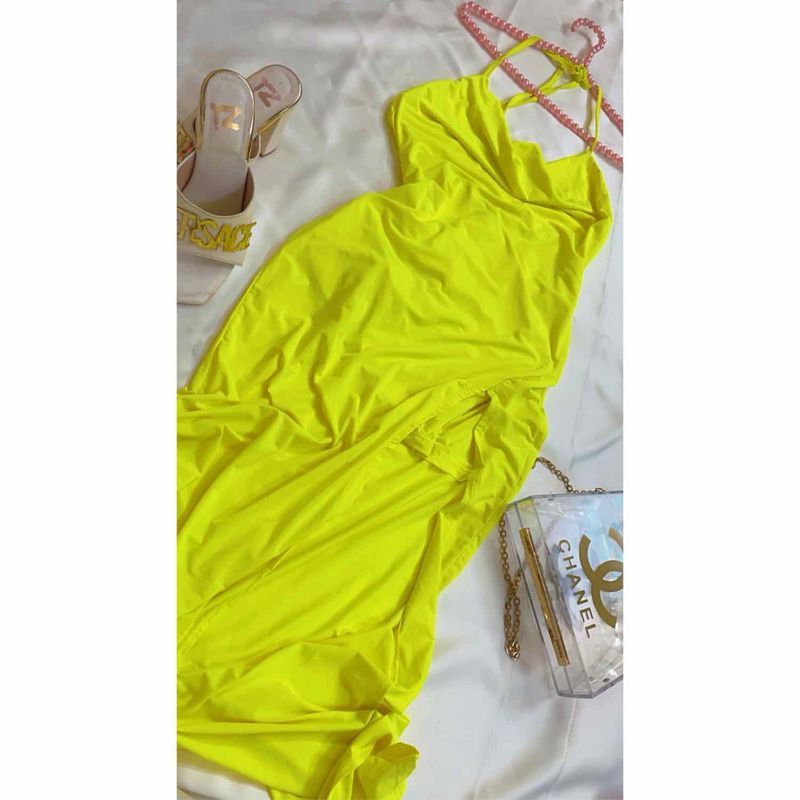 shein neon long side slit dress