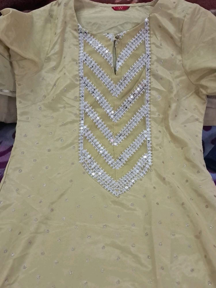 Women "W" Yellow Silk Kurta