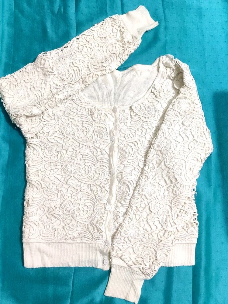 White Crochet Top With Lining