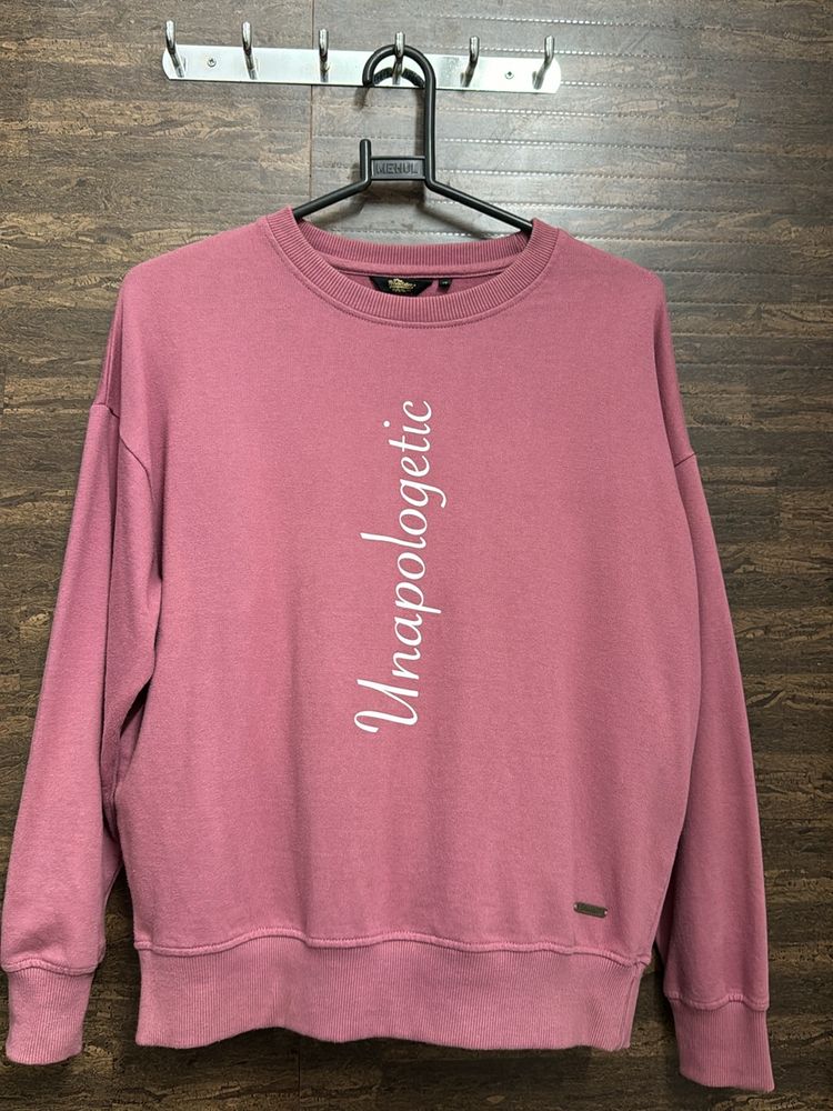 Women Pink & White Typography Print Sweatshirt