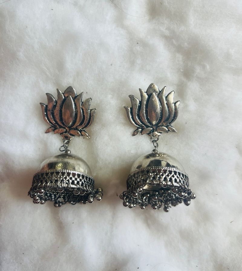 Oxidised Silver jhumka earrings