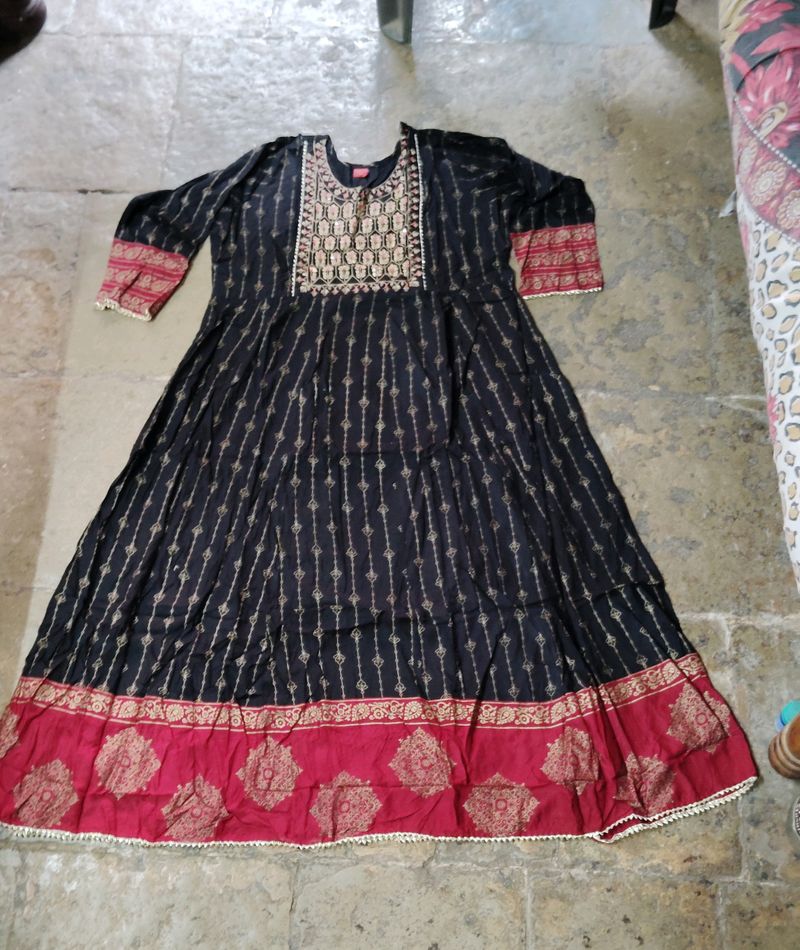 Golden Printed Anarkali Kurti