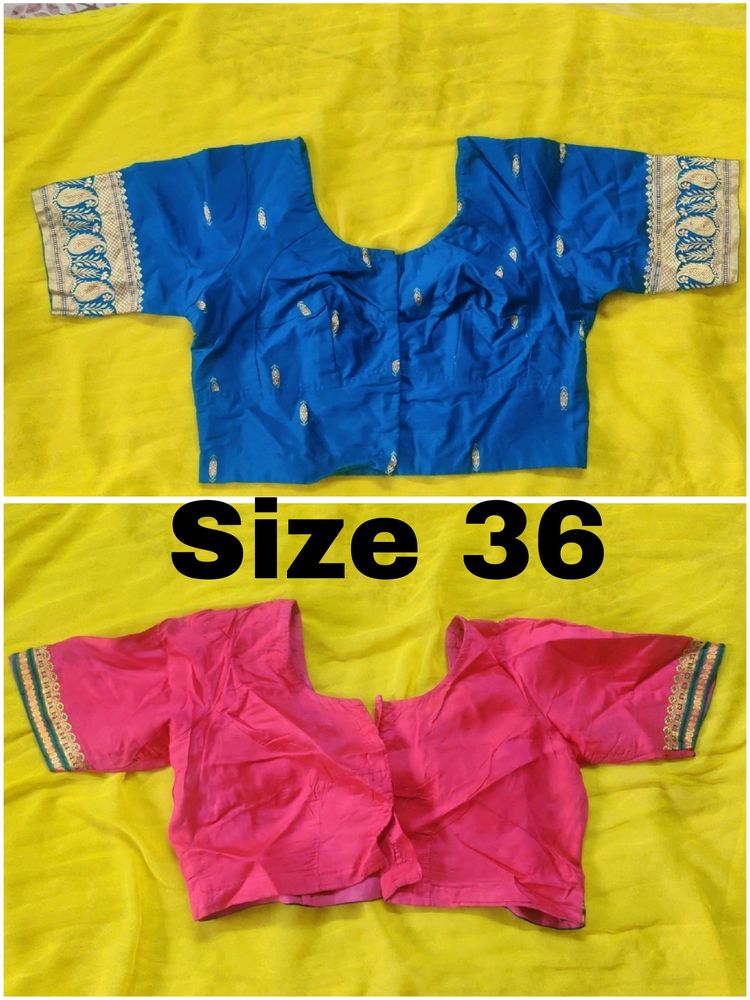 Blue & pink Festive Readymade Blouse  combo Of 2