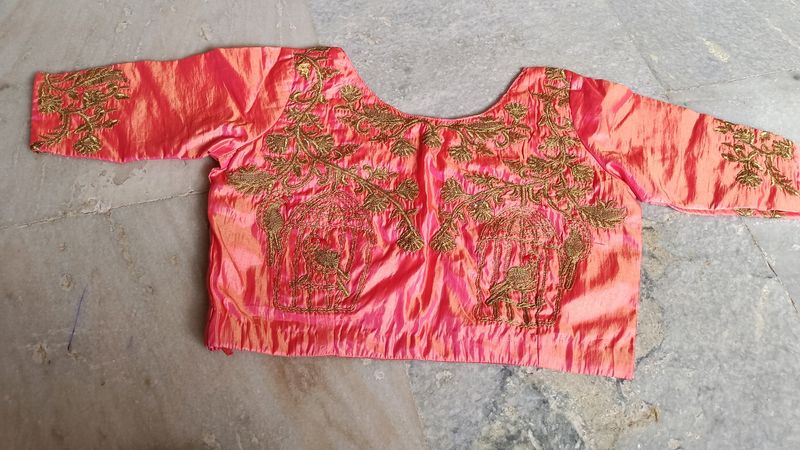 Radium Pink Blouse With Embroidery Work