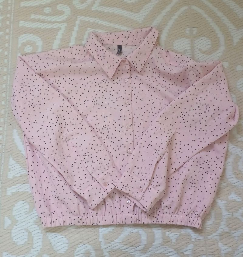 Baby Pink Black Dot Full Sleeve Top