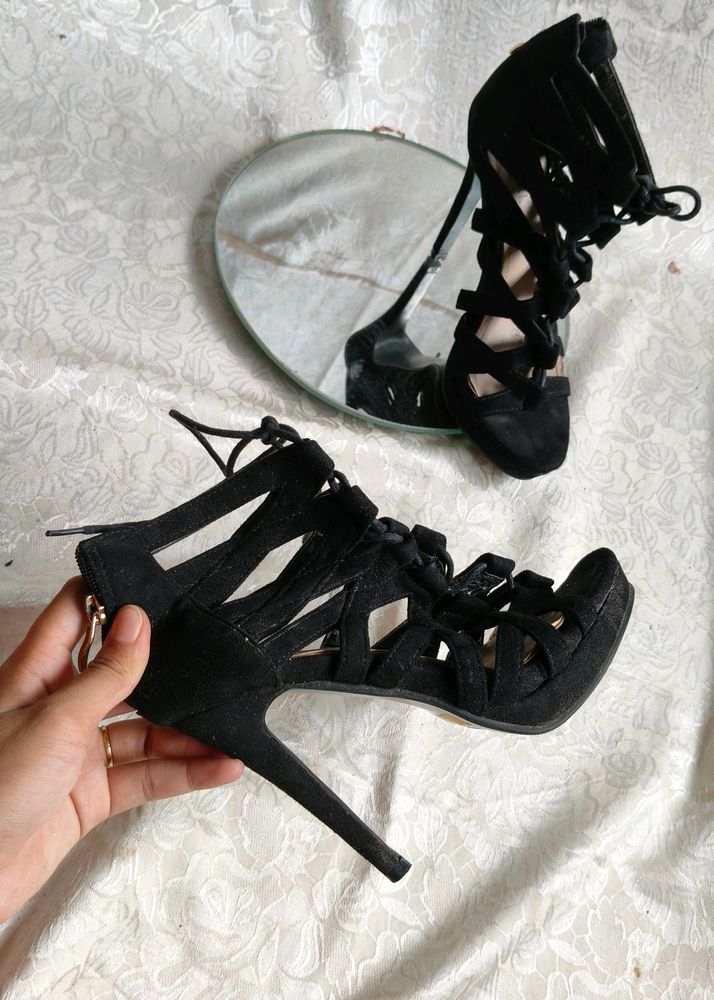 Black Criss Cross High Heels