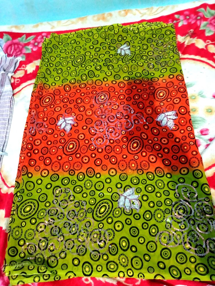 Orange With Green Colour Light Weight Saree