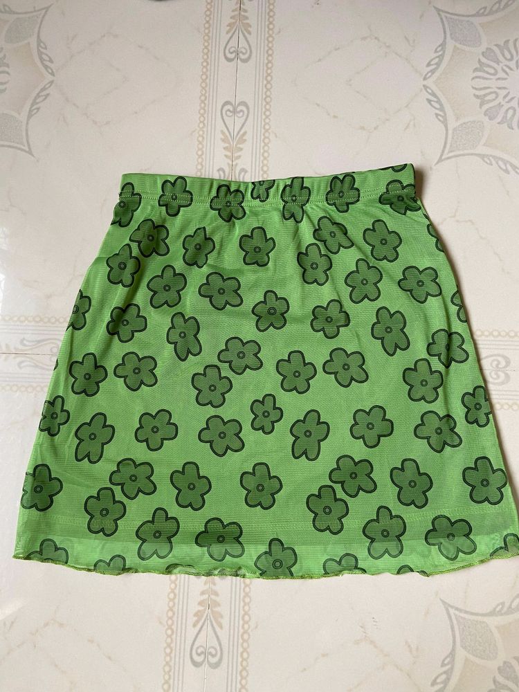 Green and Black Floral Mini Skirt