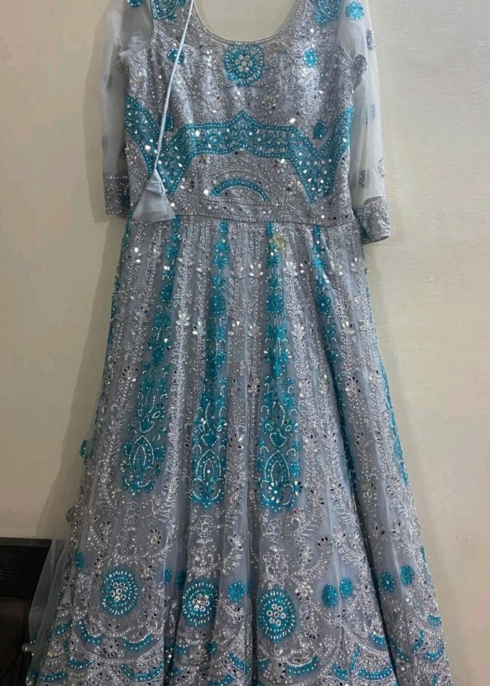 New Pretty Blue Grey Gown For Functions