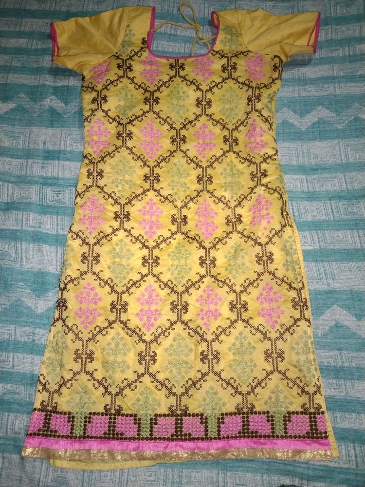 Yellow Kurti And Pant Set