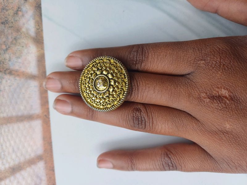 Golden Oxidised Ledies Ring