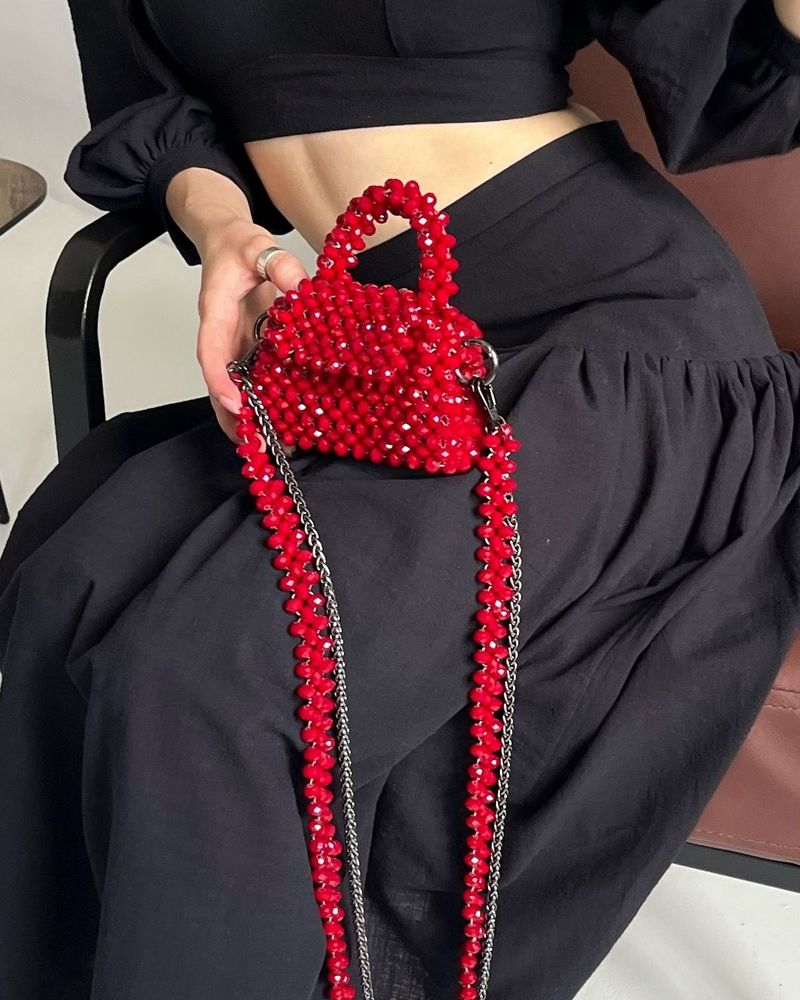 Red Cute Beaded Bag