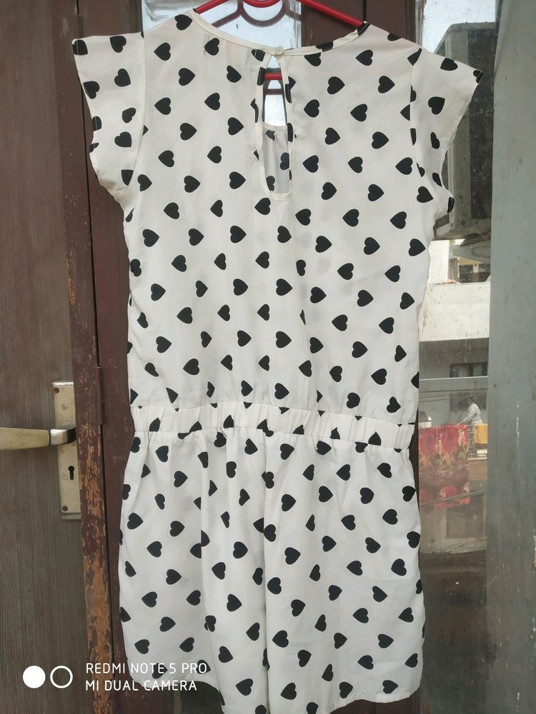 White Jumpsuit black heart Print