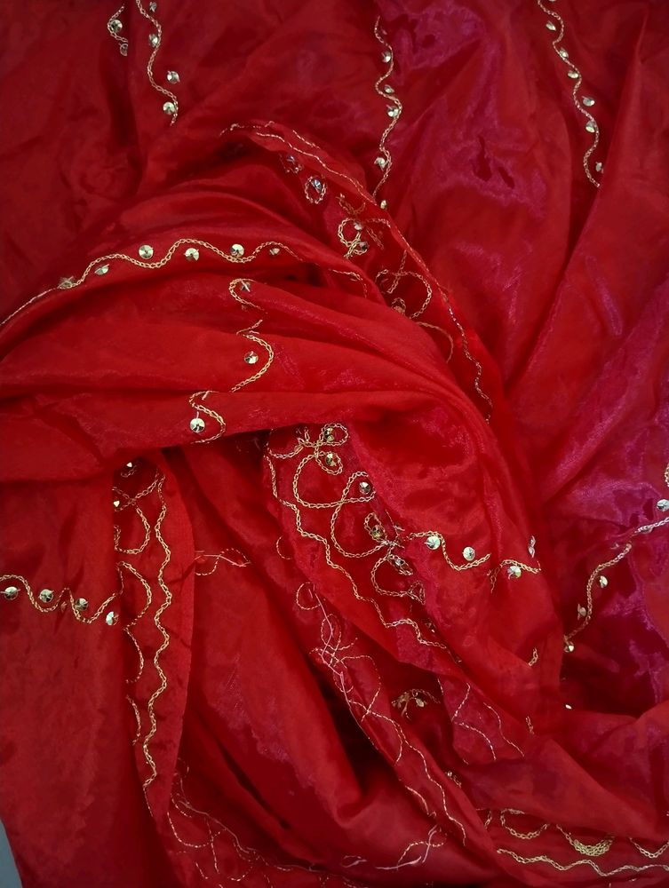 Red Embroidered Chunnari Dupatta Festive