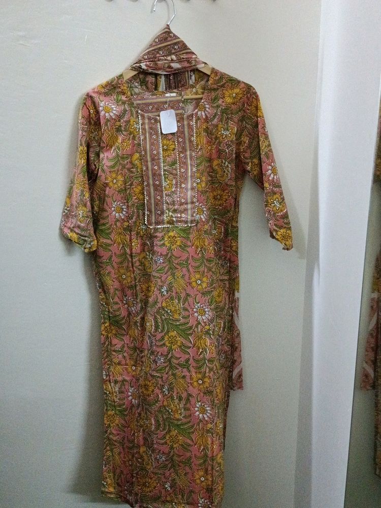 Printed Cotton Kurti Set