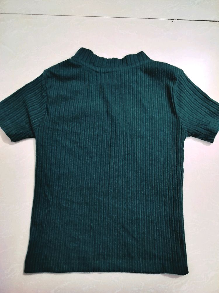 Bottle Green Turtle Neck Body Fitted Zudio Tee - T