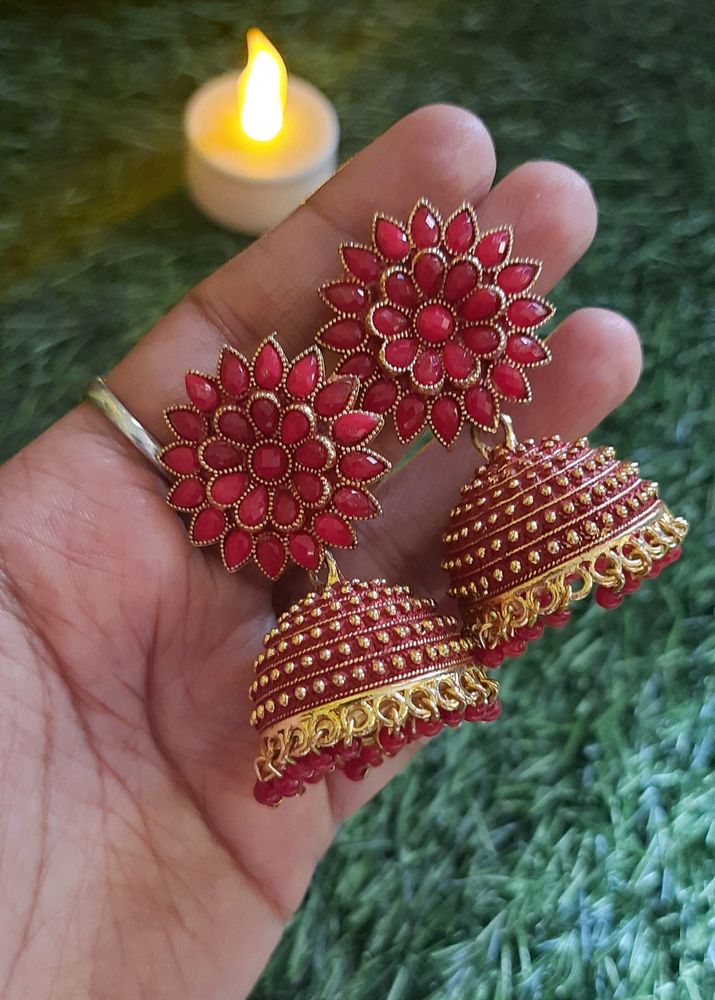 Red Floral Jhumky♥️