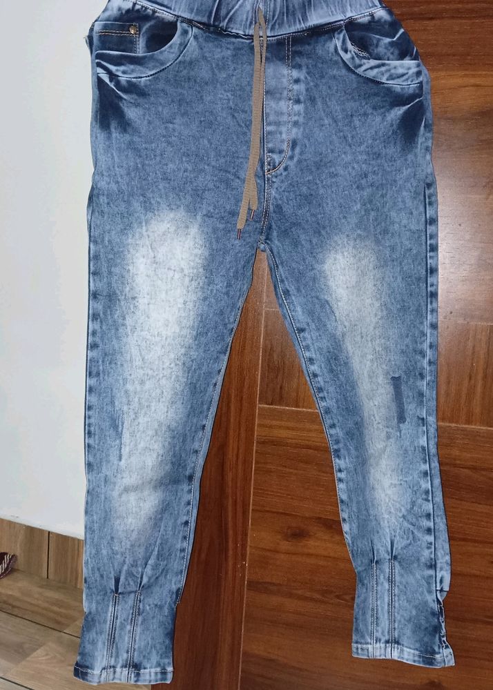 Trendy High Rise Blue Jogger Denim Pant