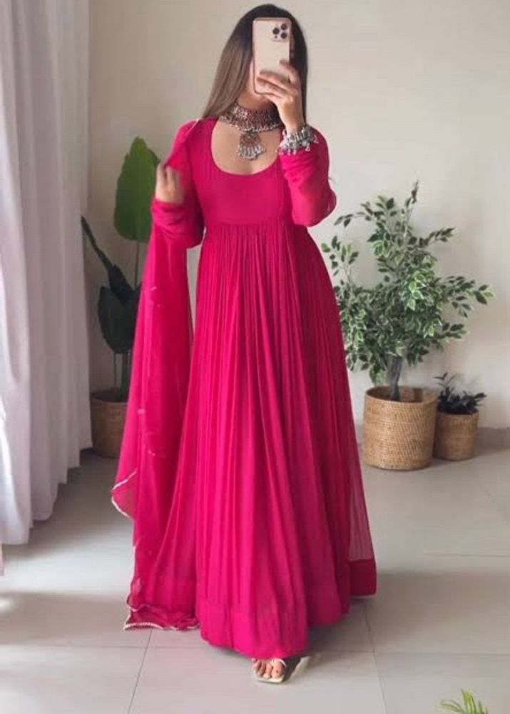 Magenta and Flared Maxi Gown with Dupatta (Set)