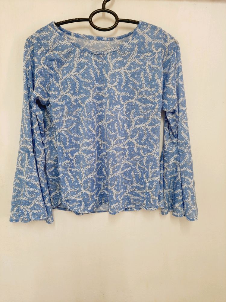 Cute Blue Summer Tops with Bell Sleeves