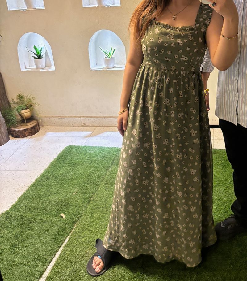 Olive Floral Long Dress