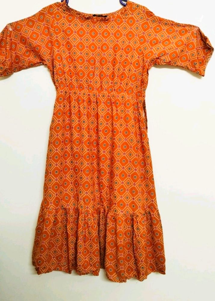 Orange Midi Casual Dress .