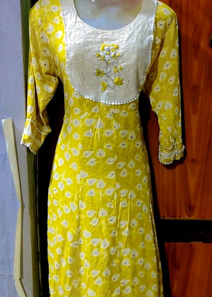 Beautiful Yellow Frock Kurti Paizama Duppta