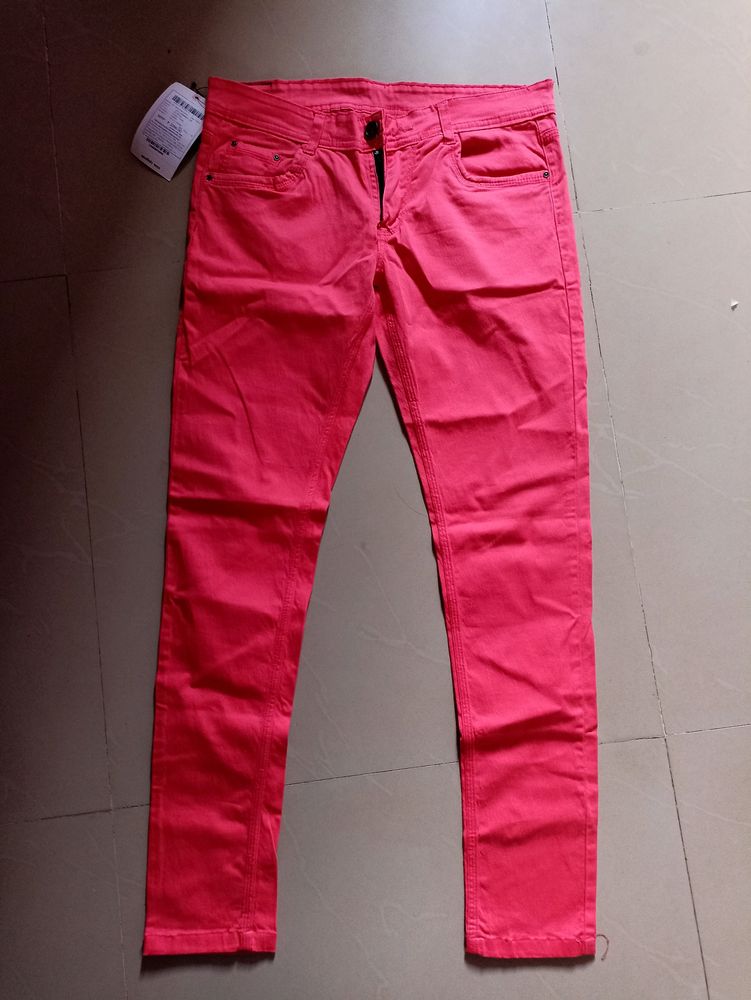 A Pretty Pink Color Brand New Cotton Jeans Pant