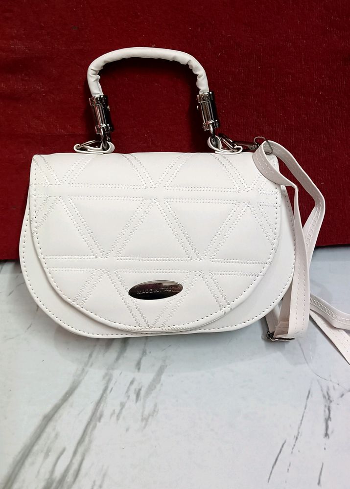 White Leather Handbag Sling Bag New