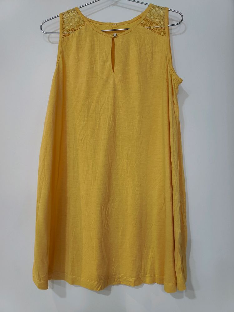 Yellow Long Top With Woven Design At Shoulders