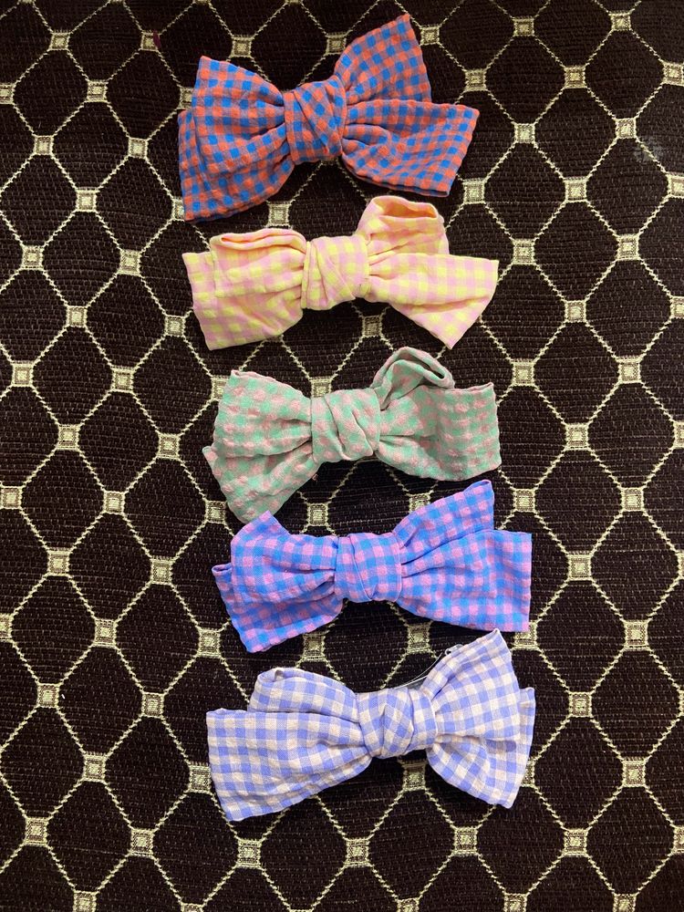 Gingham Medium Size Bow Pack Of 5