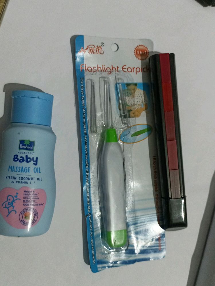 Combo Offer 5in 1 Lipstick, Baby Oil, Earpick