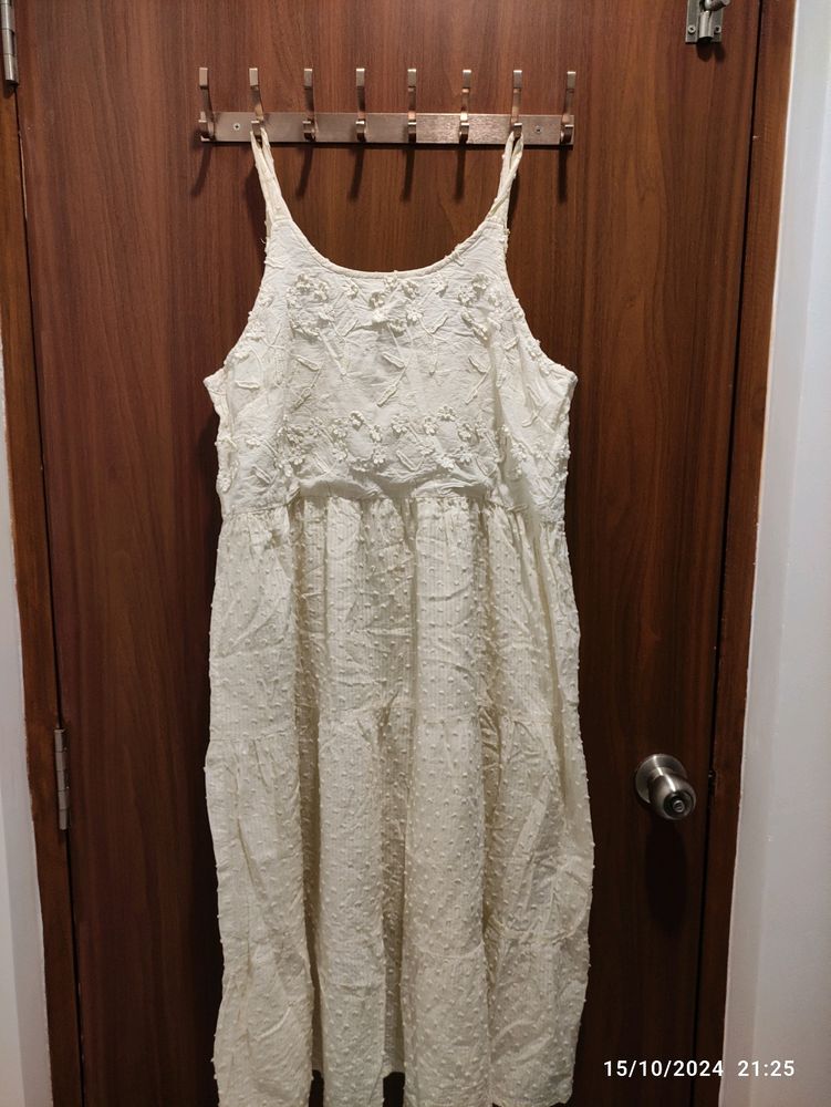 Cream Colour Cotton Embroidered Dress