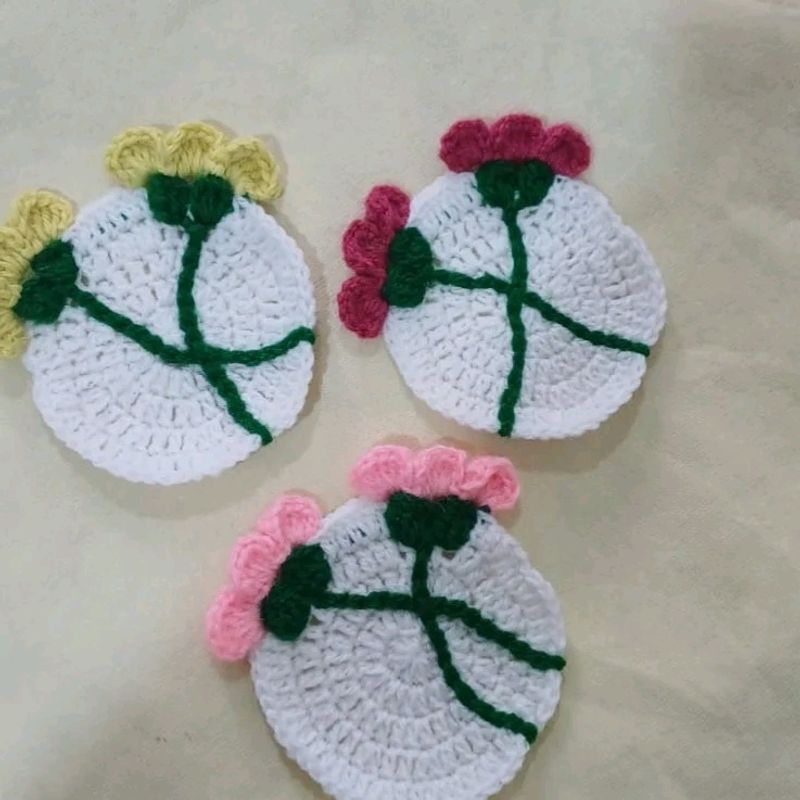 Crocheted Set Of 3 Tea Coasters