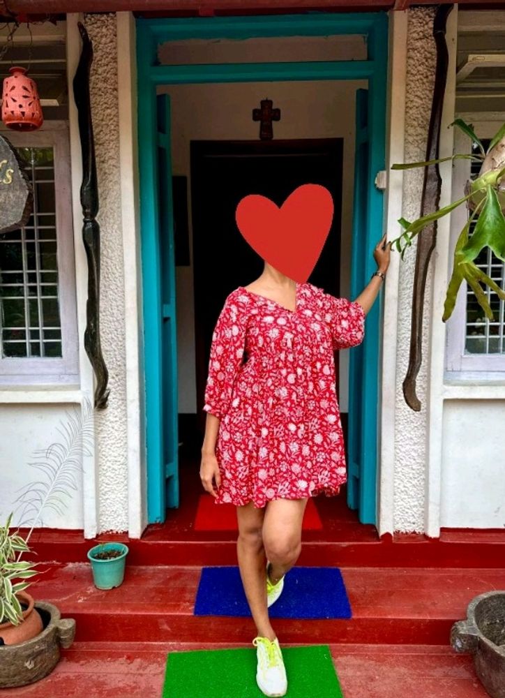 Red Cotton Floral Dress