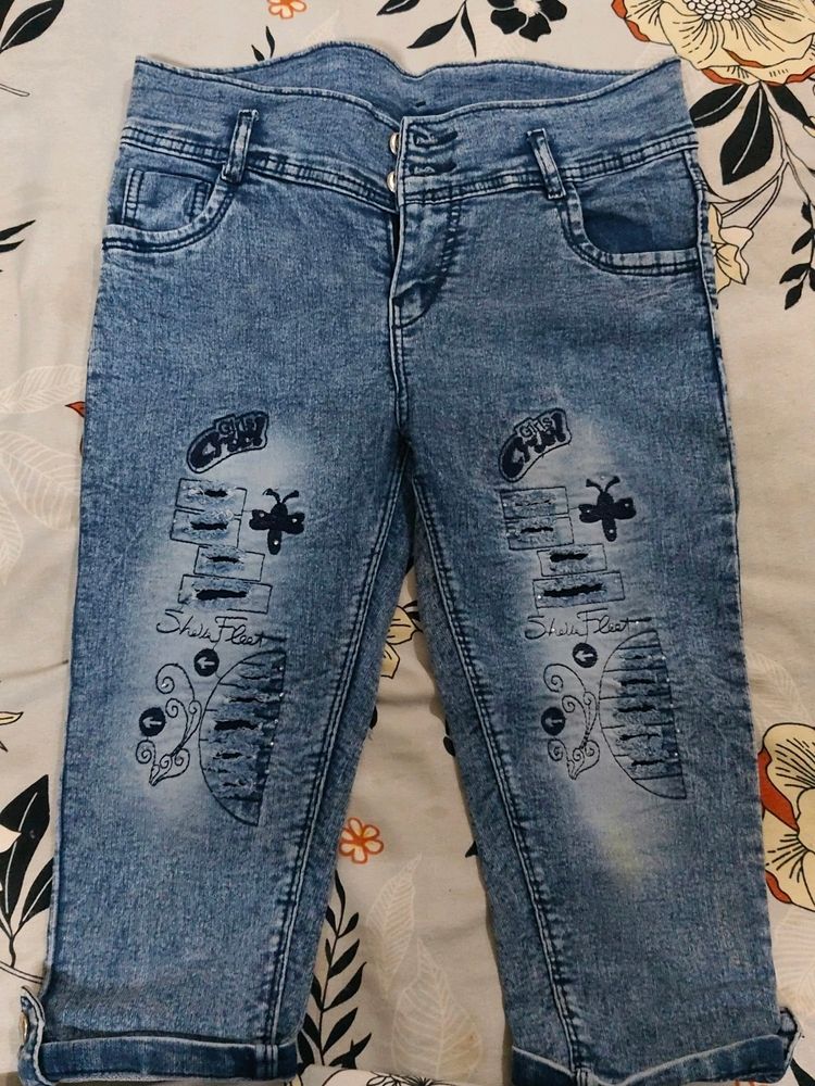 Blue Denim Jeans Capri