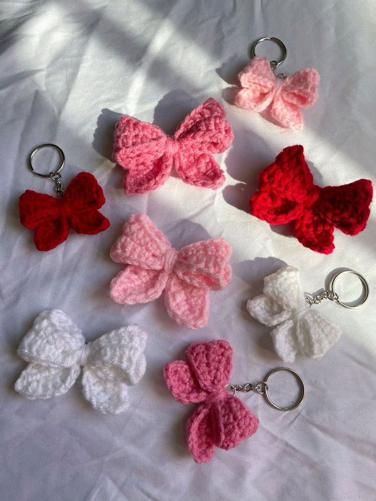 Crochet Bow Keychain .