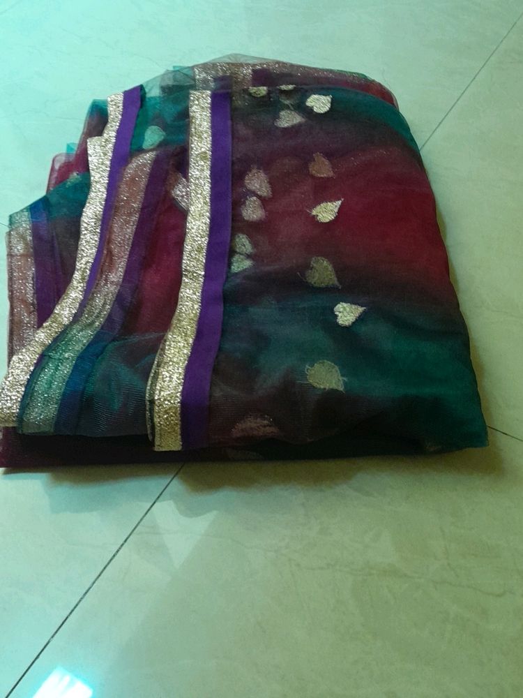 Net Saree Multicolour Shiny With Blouse