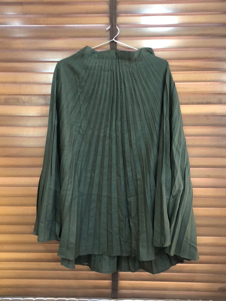 3/4th Pleated  Skirt Bottle Green Colour