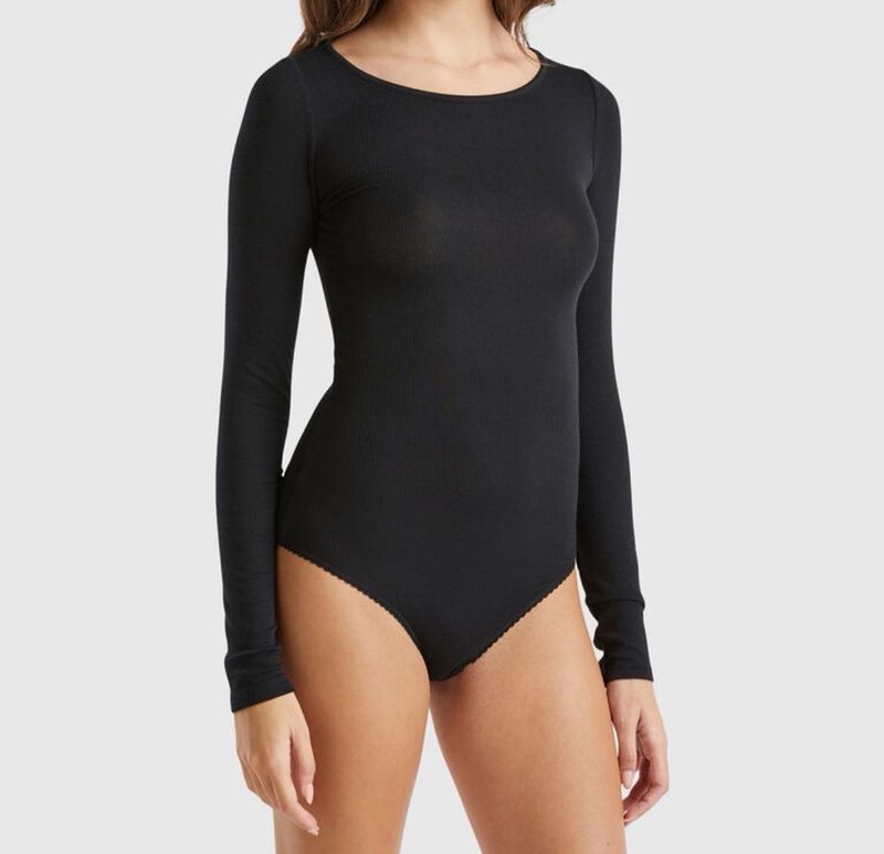 Shinny Black Body fitted Bodysuit Swimsuit