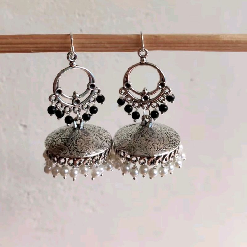 Silver Jhumka Beaded