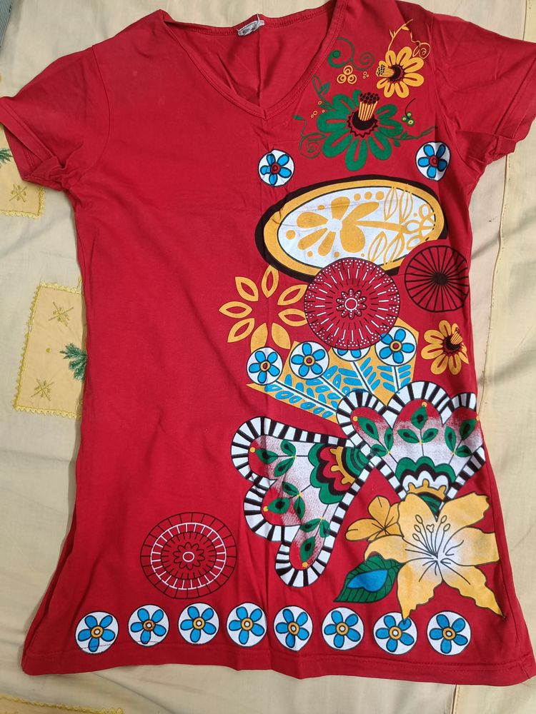 Long Red Tshirt For Women