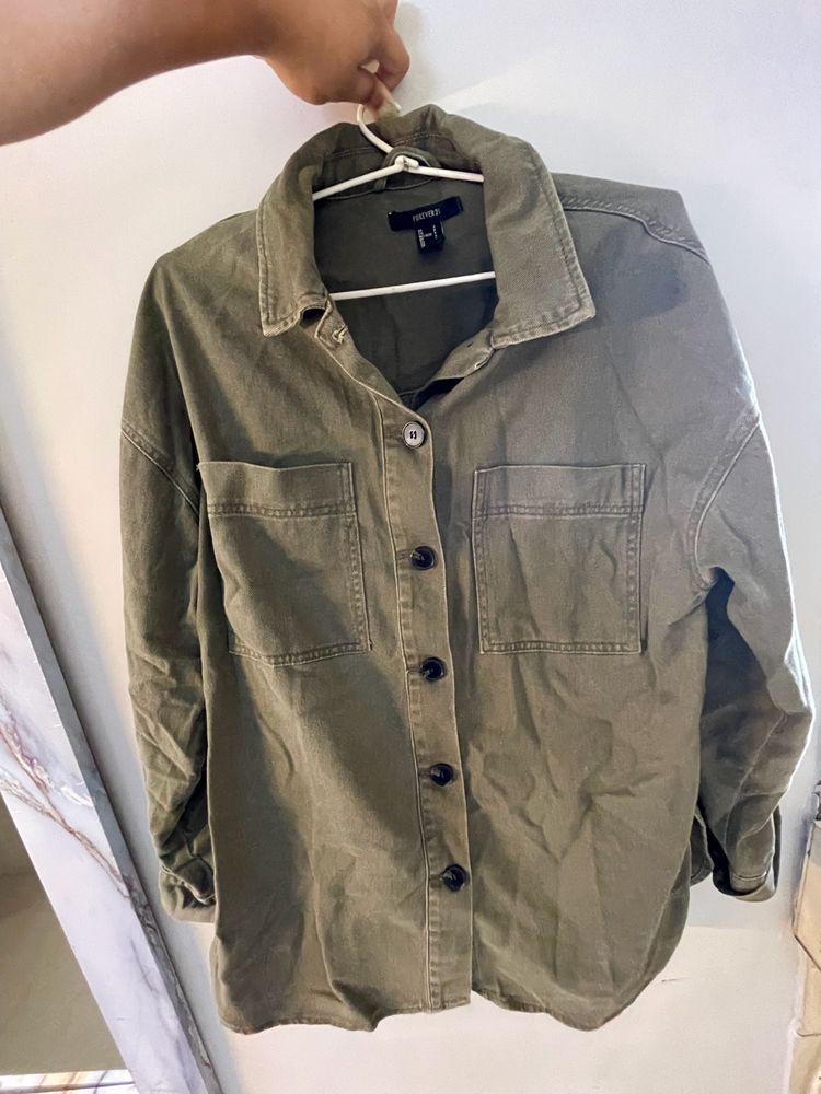 Long Olive Denim Jacket