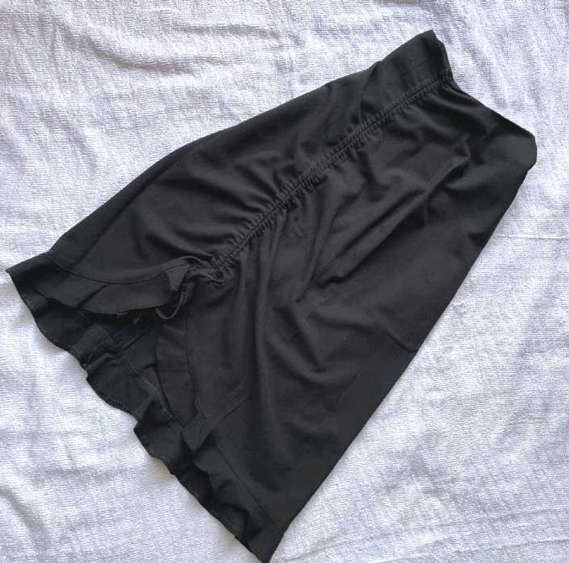 Side Ruched Black Y2k Midi Skirt Korean