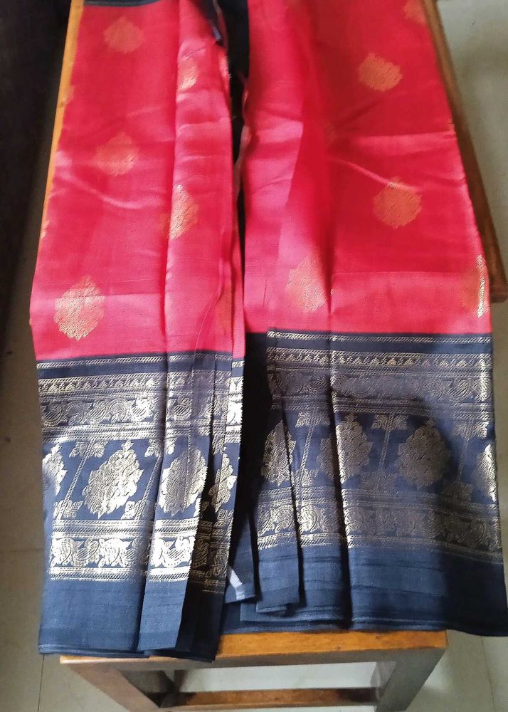 Mysore Silk Red Colour Foil Print Saree